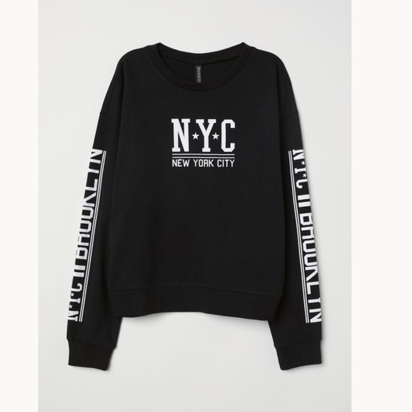H&M Divided New York NYC Brooklyn Graphic Black Long Sleeve Crewneck Sweatshirt - Picture 1 of 6